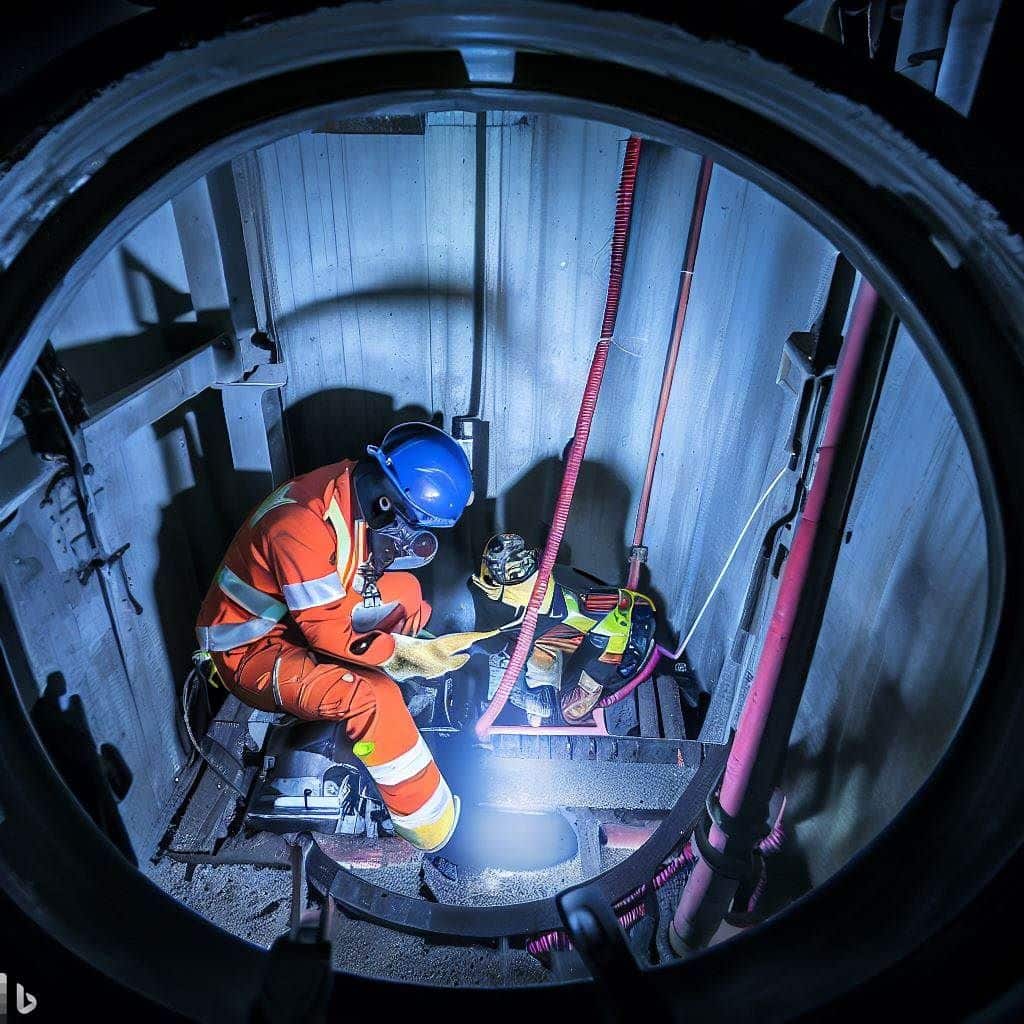 The hero image illustrates workers in a confined space environment, emphasizing the potential hazards they may encounter. The image portrays a realistic scenario with workers wearing appropriate PPE and engaged in various tasks like inspection, maintenance, or repair. The confined space setting, such as a tank or tunnel, is visually represented, showcasing the challenging conditions workers may face. The image aims to raise awareness about confined spaces, capturing the attention of the audience and encouraging them to explore the page content to learn more about the importance of confined space rescue team requirements and safety protocols.