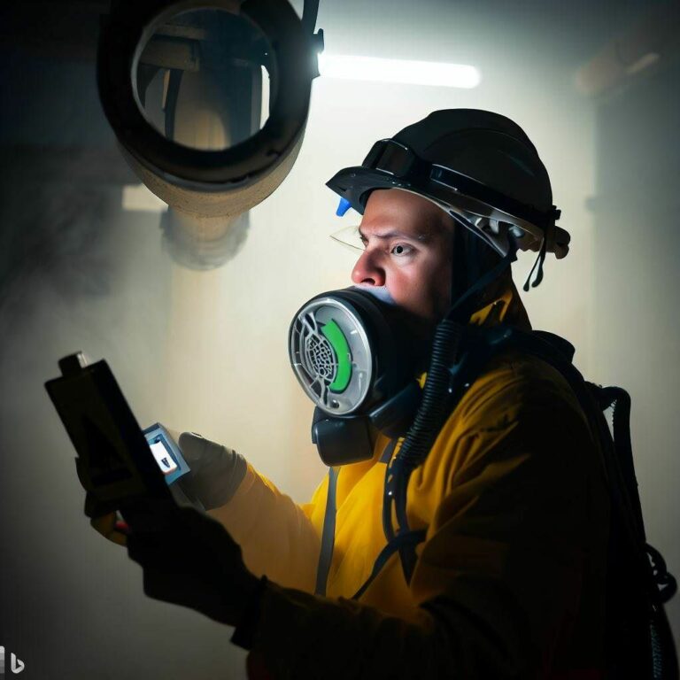 The hero image could feature an image of a safety professional wearing protective gear and conducting air monitoring in a confined space. The professional could be holding a gas detector or other monitoring equipment, demonstrating their expertise in ensuring workplace safety. The image should convey a sense of professionalism, expertise, and the importance of following OSHA regulations.